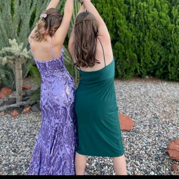 Purple Sequined Cami, Spaghetti Strap,  Slit Thigh Mermaid - Picture 11 of 11